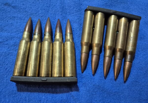 INERT - DUMMY 7.62mm Caliber rounds x 5 in loading stripper clips