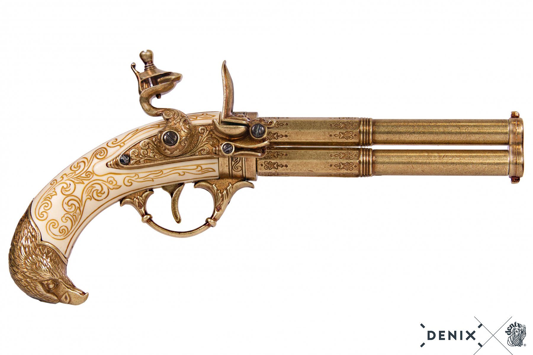 Denix Revolving 2 Barrel Flintlock pistol, France 18th. C. -Stock No 1305