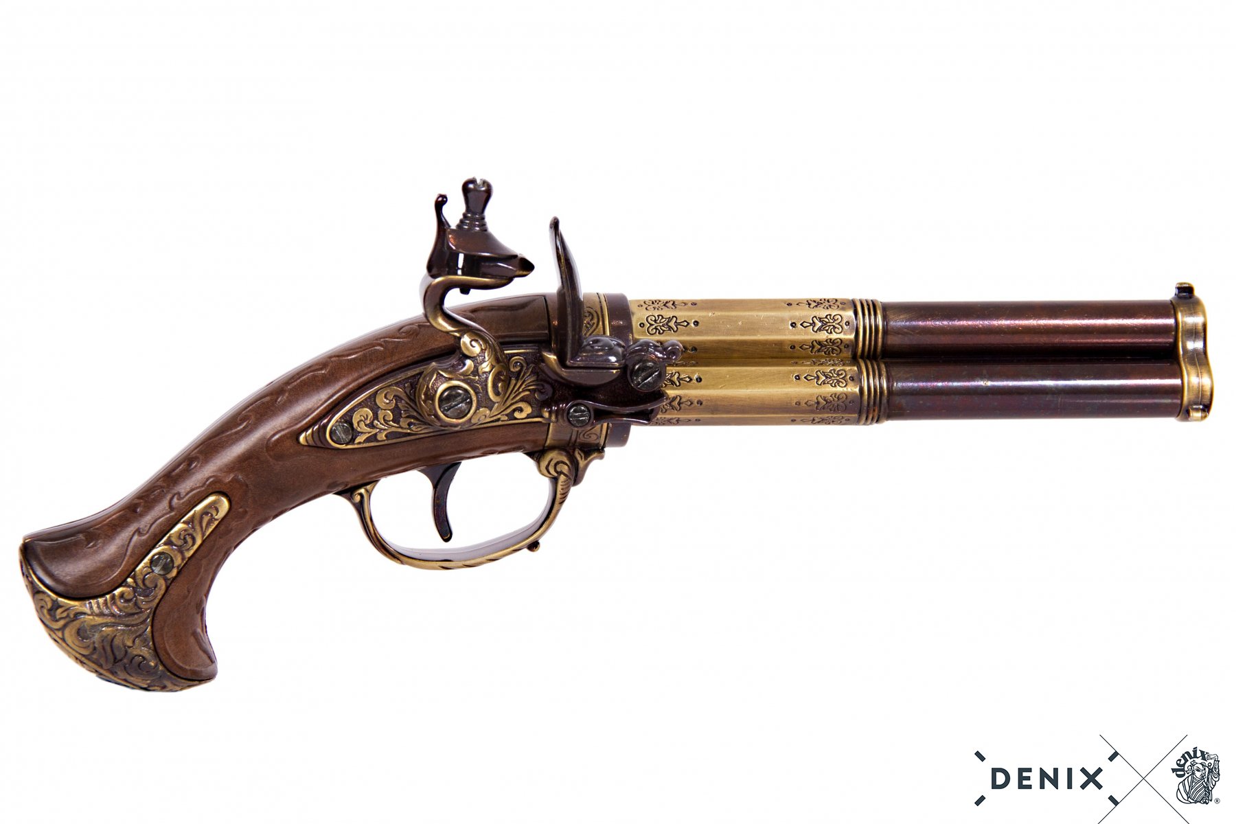 Denix Revolving 3 Barrel Flintlock pistol, France 18th. C. -Stock No 5309