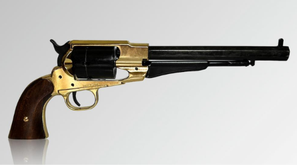 Kolser Replica Single Action 1858 Converted Remington Revolver - Brass / Black with wood grips