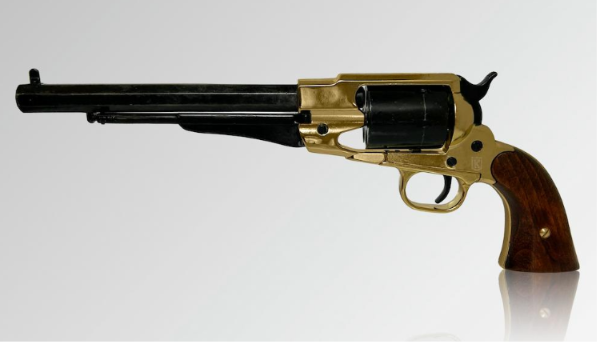 Kolser Replica Single Action 1858 Converted Remington Revolver - Brass / Black with wood grips