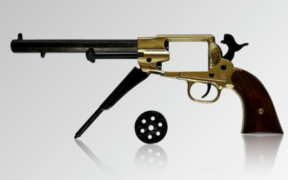 Kolser Replica Single Action 1858 Converted Remington Revolver - Brass / Black with wood grips